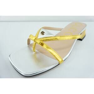 Gucci Alison Bow Gold Silver Strappy Metallic Sandals Size 35 NIB $750 Logo
